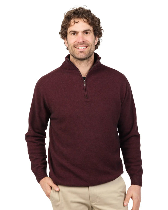 Shiraz wine possum merino half-zip mens sweater NB336