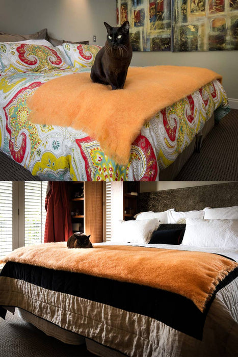 Mohair Throw Blanket NZ Mango Orange