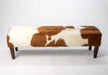 Brown and white cowhide bench stool NZ made