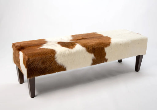 Brown and white cowhide bench stool NZ made