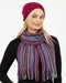 NX378 Striped possum merino wool scarf and beanie in Winterberry