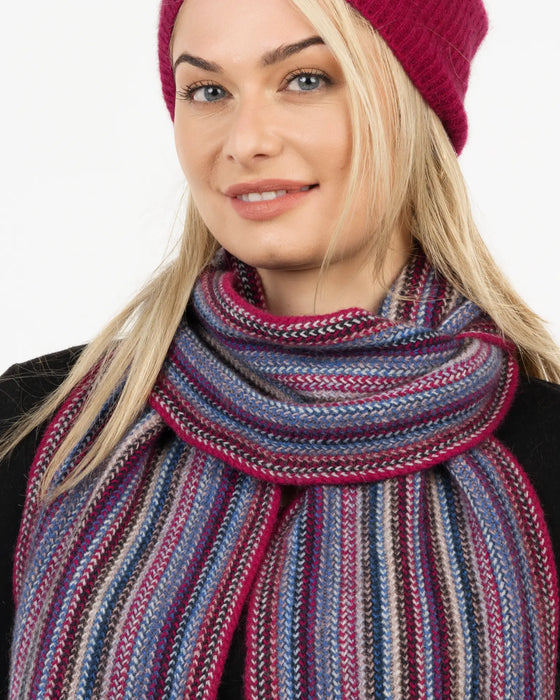 NX378 Striped possum merino wool scarf in Winterberry