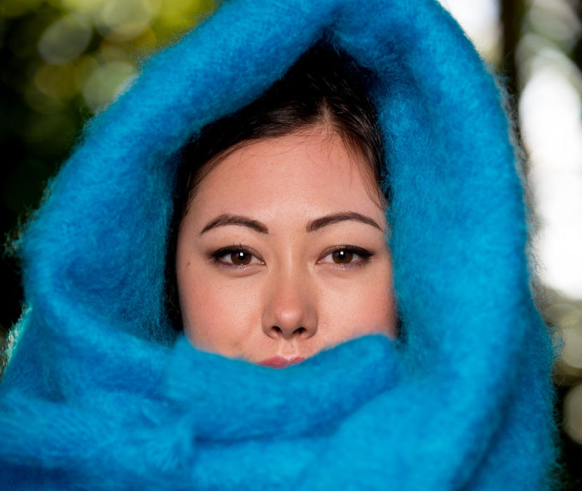 Turquoise Blue Mohair Throw Blanket
