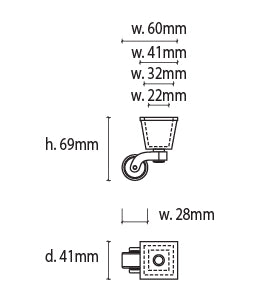 Chrome silver square cup and caster wheels 32mm specs