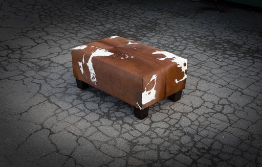 Cowhide Footstool with Low Wood Legs