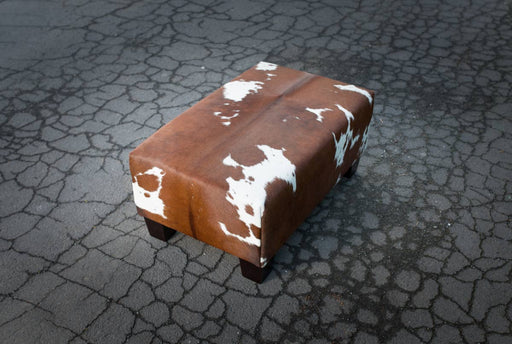 Cowhide Footstool with Low Wood Legs