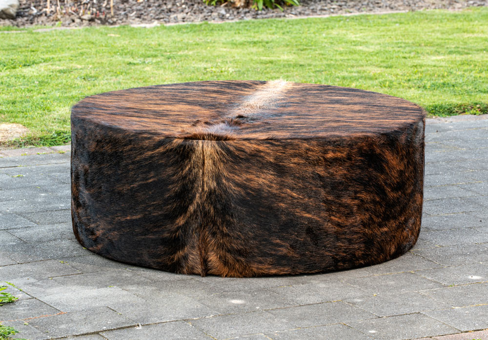 Cowhide Ottoman Round Deep Dark Exotic Brindle