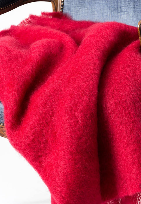 Bright red mohair chair throw detail