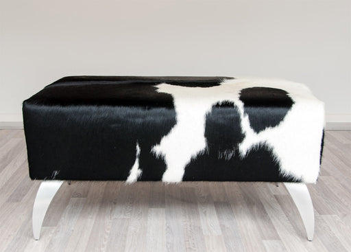 Cowhide Leather Ottoman with Metal Legs 80x50x40cm