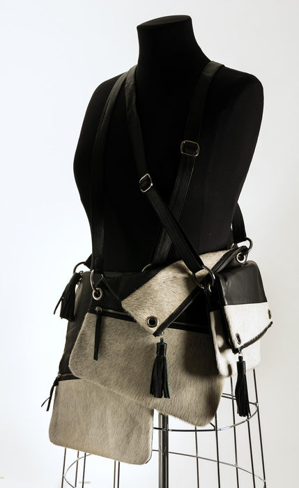 Pale grey cowhide shoulder bags