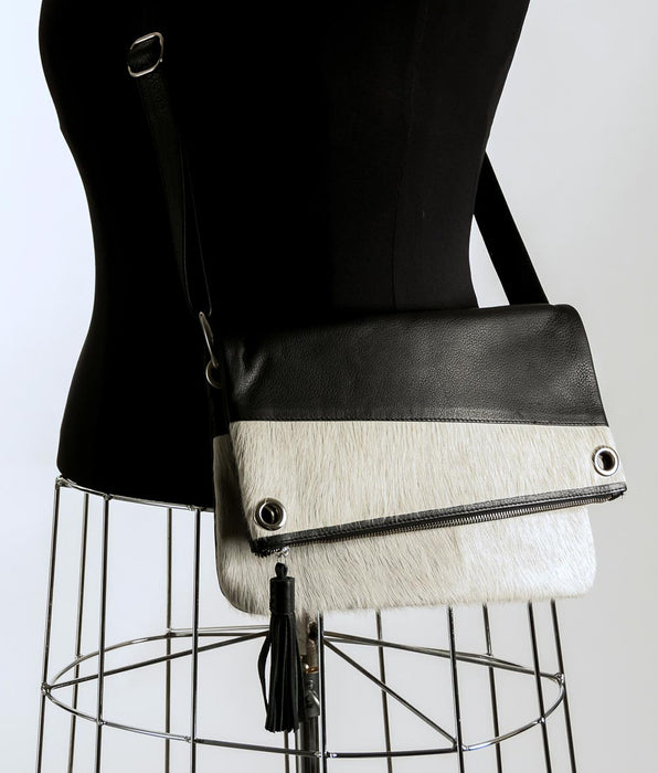 Pale grey cowhide shoulder bag