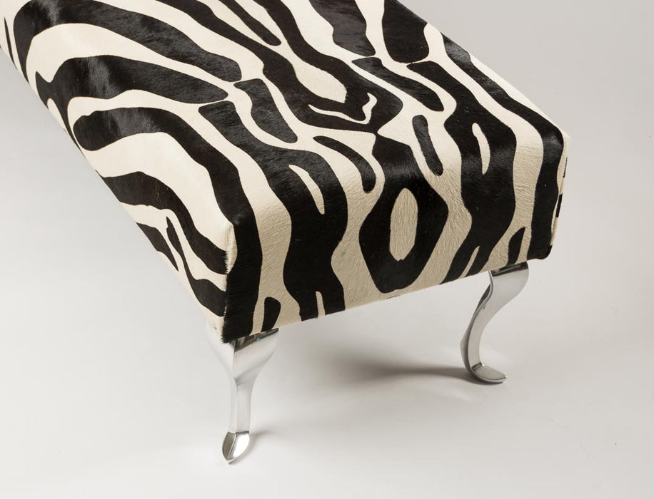 End of bed or bench zebra print cowhide ottoman