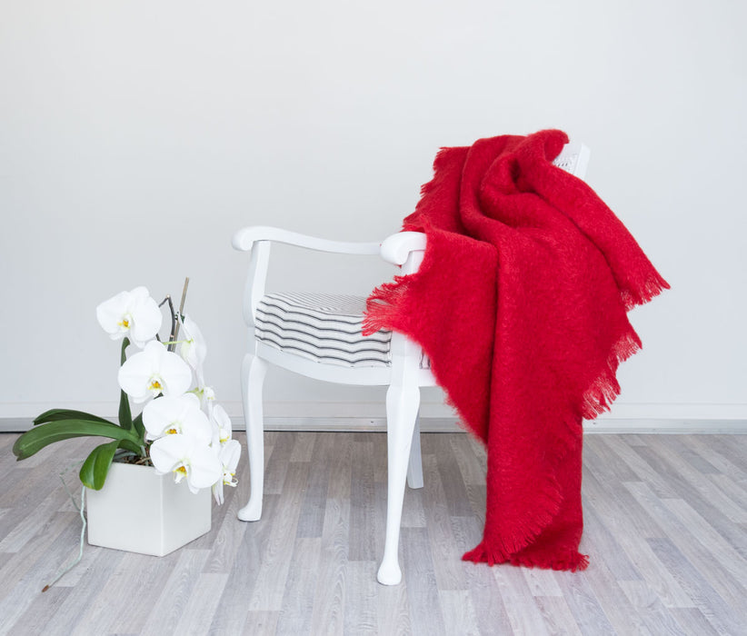 Scarlet red mohair throw blanket